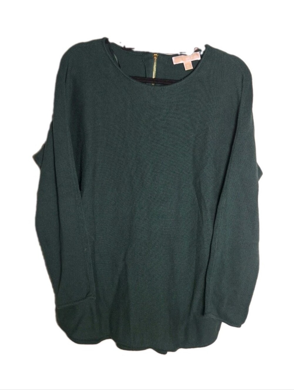 Michael Kors Back Zip Long Sleeve Sweater Size XL Relaxed Green Gold Weighted